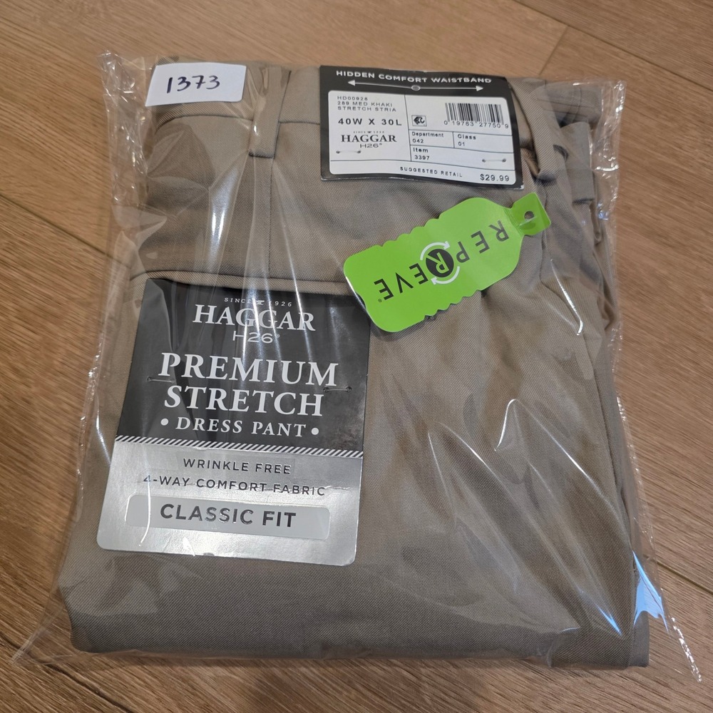 Haggar Premium Stretch Dress Pants Mens 40x30 Khaki Tan Classic Fit HD00928 - Picture 10 of 10